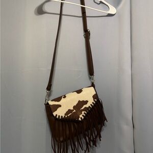 Brown and Cream Fringe Crossbody Bag